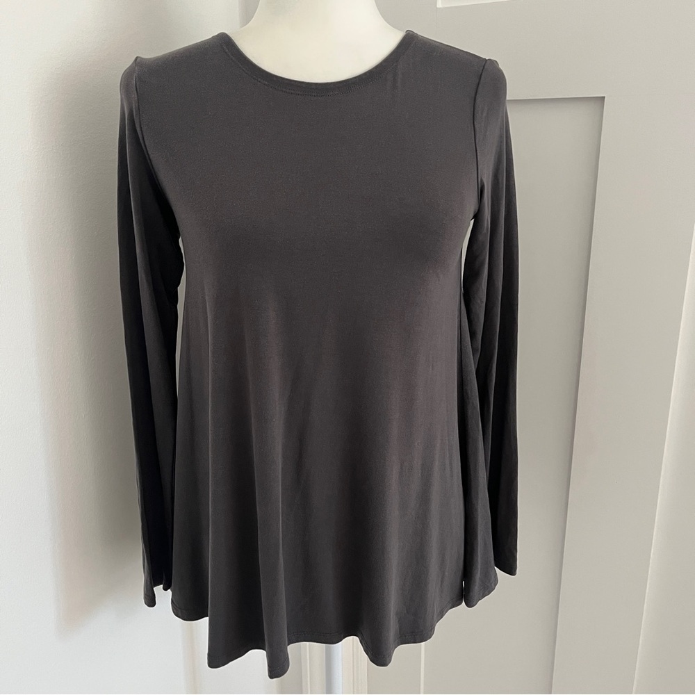 Eileen Fisher LIGHTWEIGHT Tancel Roundneck TOP/Tunic:XXS,Dark Ash *F12